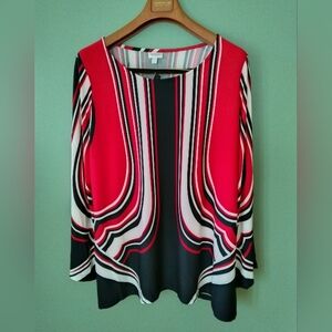 New red stripes long sleeves casual festive plus size scoop neck tunic sz 18/20